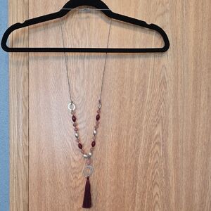 J. Jill Silver and Pink Beaded Necklace with Tassel